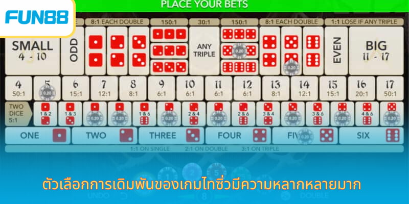 ไฮโลออนไลน์ Sic Bo เกมเสี่ยงทายสุดคลาสสิก ตัวเลือกการเดิมพันของเกมไทซิ่วมีความหลากหลายมาก